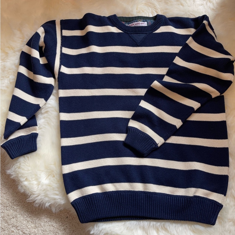 Men's Vintage John Ashford Navy|Cream Sweater - M